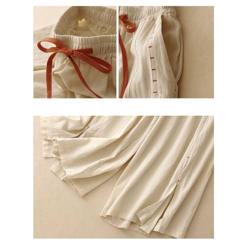 Summer new literary cotton and linen loose skirt pants casual nine-point linen wide-leg pants