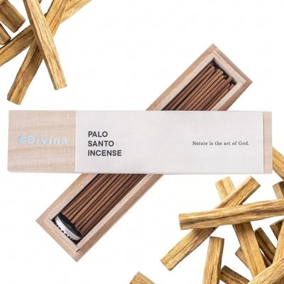 Divina Palo Santo Sandalwood Incense 40 Sticks 15cm with Paulownia Box and Holder Kyoto