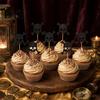 Schädel Kuchen Dekoration 8 Stück Halloween Glitzer Cupcake Picks, Gruselige Schwarze Topper, Gothic Geburtstagsparty für Zubehör Themenbezogenes Accessoire