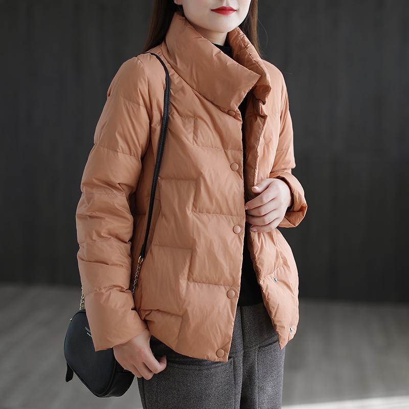 Women's Petite White Duck Down Short Jacket - Fashionable Stand-up Collar, Autumn/Winter, Loose Bread Style, Warm Coat.