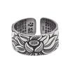 Thai silver black lotus heart sutra opening ring for men and women Silver vintage lotus novel wide silver ring ring
