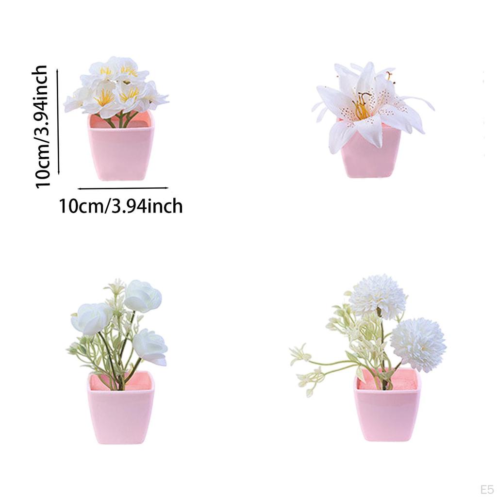 4 Pieces Artificial Flowers in Pot Fake Potted Plants Simulation Bonsai for Bathroom