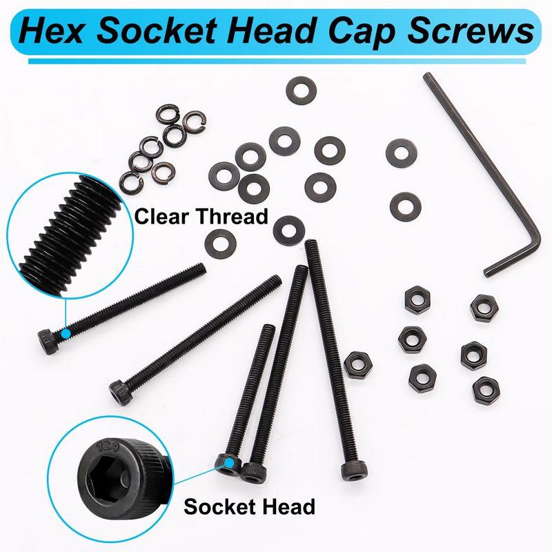 220 PCS Black M4 Hexagonal Internal Hexagonal Screws, M4 x 30/35/40/45/50mm Metric Screw Bolts, Nuts, Washers and Spacer Kits, 1
