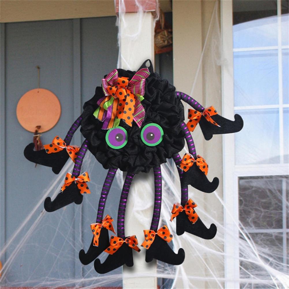 Halloween Party Wreath Hanging Welcome Sign Long Legged Witch Wall Hanging Front Door Decorative Outdoor Pumpkin Decoration