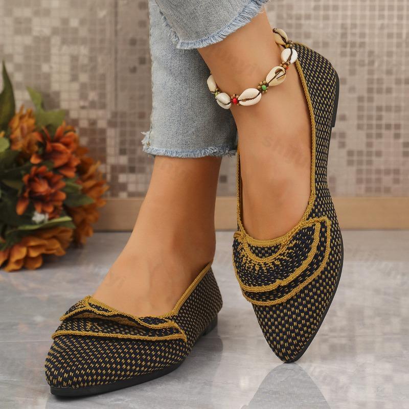 Fashion 2025 Summer New Women Pointed Flat Casual Single Shoes Elegant Fashion Fly Weave Slip On Comfortable Mesh Breathable Flat Shoes