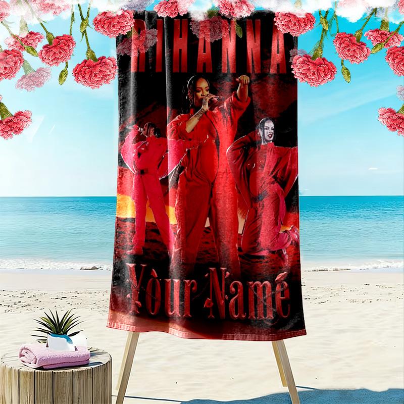 Name Custom Rihanna Savage Print Beach Towel, Large Soft Quick Dry Towel for Beach Camping Swimming