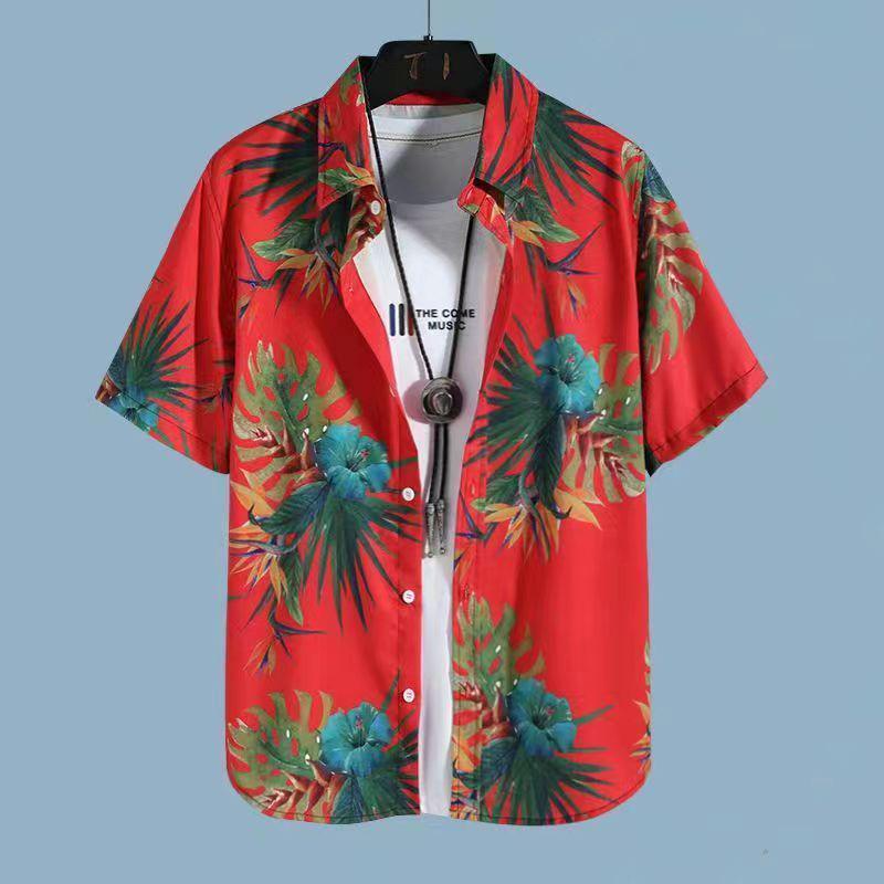 Set Coordinato da Uomo Casual a Maniche Corte Floreale Hawaiano ad Asciugatura Rapida e Pantaloncini da Spiaggia