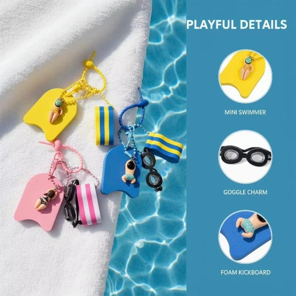 Floatable Swim Keychain Cartoon Style Goggle Pendant Anti-Loss Kickboard Charm Swimming Pool