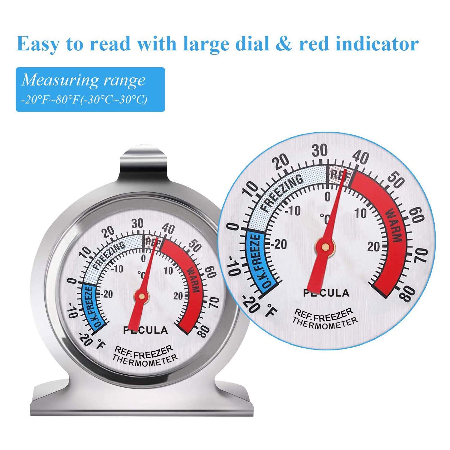 

2 Pcs Packs Refrigerator Freezer Thermometer Classic Series Large Dial Red Indicator Accurate Temperature for Fridge Cooler