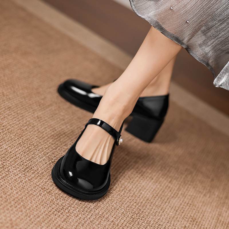 Krazing Pot Microfiber Round Toe Thick Med Heels Spring Summer Shoes Big Size 43 Circle Button Women Platform Pumps
