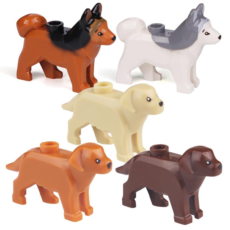 Mattoncini Compatibili Animali per Bambini MOC cane da Polizia con pelo dorato husky bulldog chihuahua modello mattoncini bambini Giocattoli Fai da Te 5p