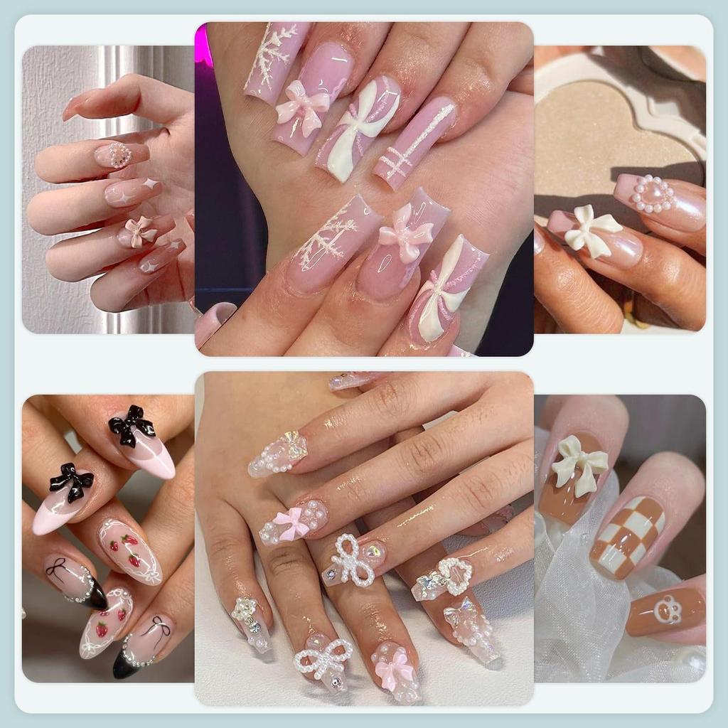500pcs Bowknot Moon Love Heart Nail Art Ornaments Half Round Artificial Pearl Set for Nail Art DIY Decoration