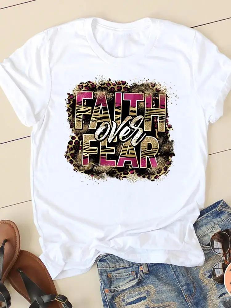 Clothing Casual FeUnisex Tshirts Ladies Graphic Letter Style Cute Sweet Sleeve Fashion Women Print Tees Faith Aesthetic Clothes