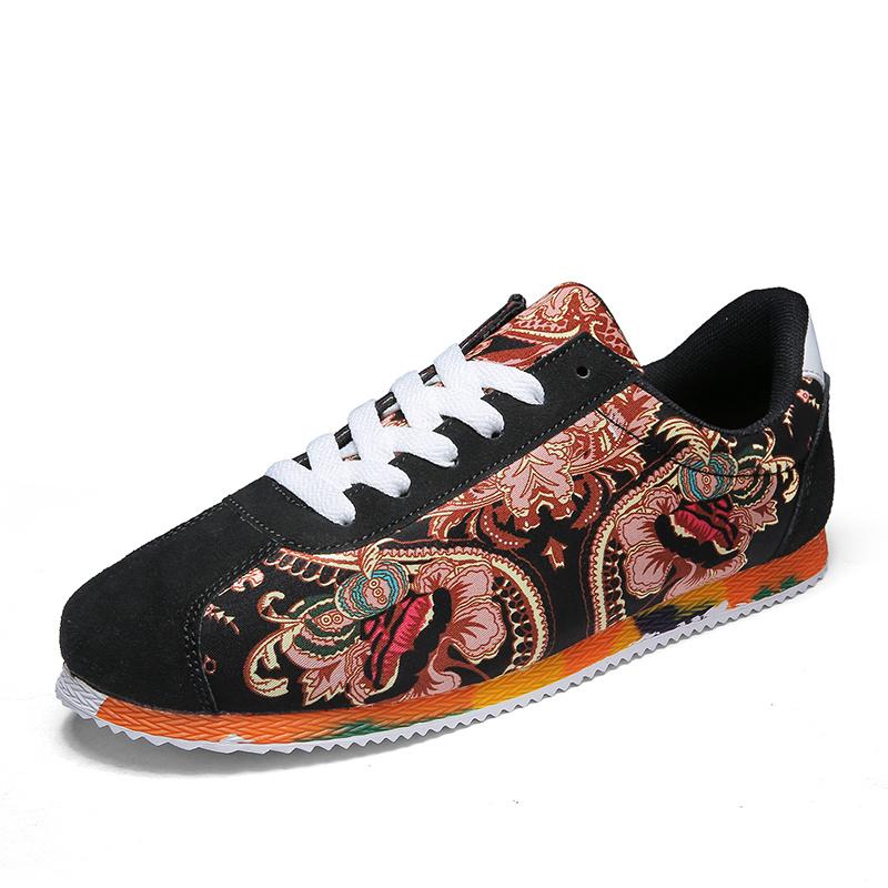 Hot Sale Suede Casual Shoes Men Chinese Style Sports Shoes Fashion Printed Men's Sneakers Lightweight Mens Walking Jogging Shoes
