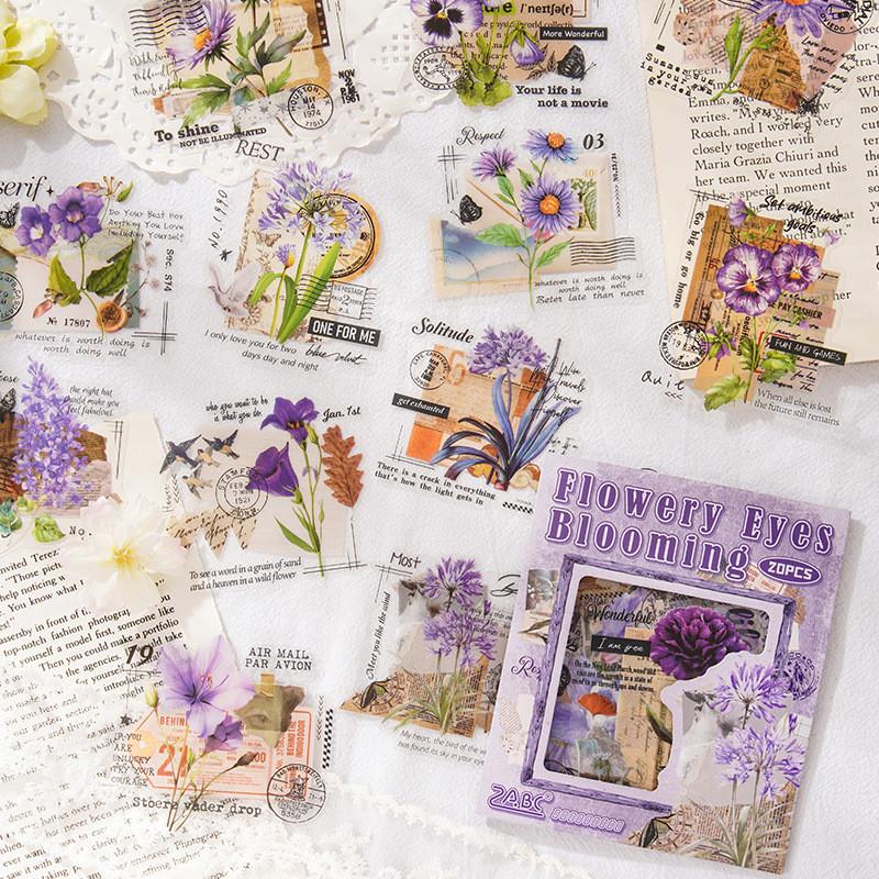 20sheets Floral Mushroom Leaves Sticker PET Stickers DIY Collage Supplies Creative Decor Scrapbook Stickers Magazine Decoration