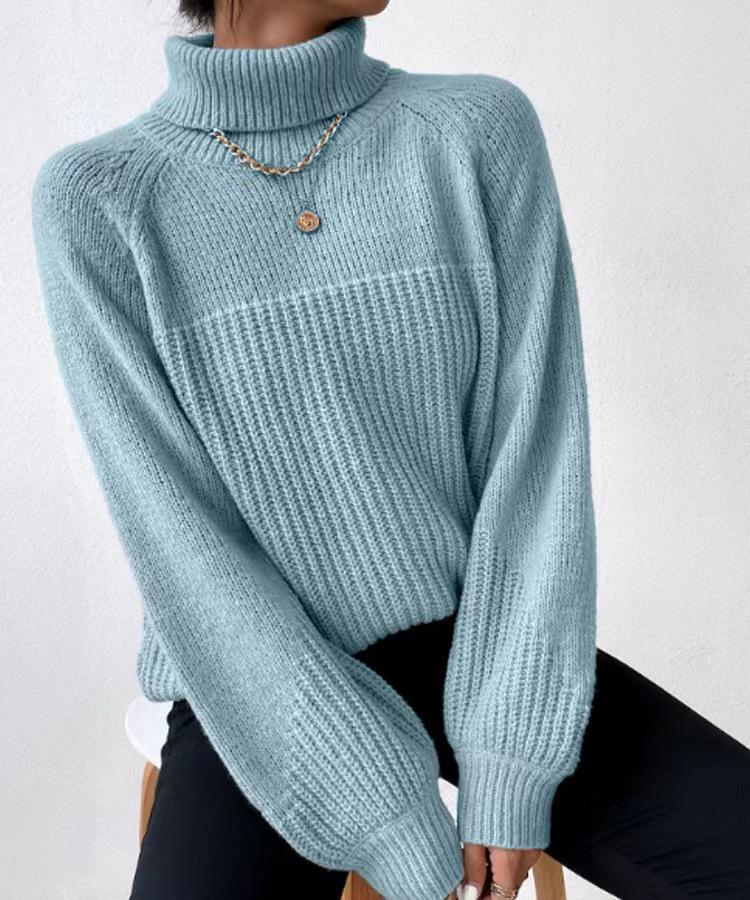 2026 Autumn/Winter Women's European American Simple Lapel Raglan Sleeve Pullover Knit Sweater