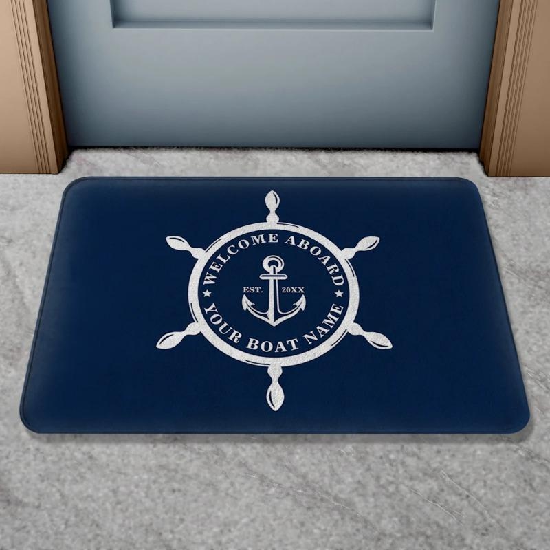 Felpudo con Nombre de Barco Personalizado Náutico Ancla Brújula Timón de Barco Cuerda Antideslizante Alfombra de Baño Decoración de Yate Alfombra de Bienvenida para Interior Exterior