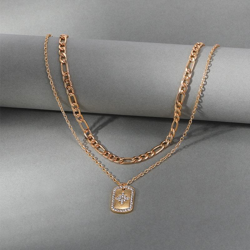 Jewelry with diamonds, thick chain, multi-layer necklace, exaggerated alloy pendant, collarbone chain, female.