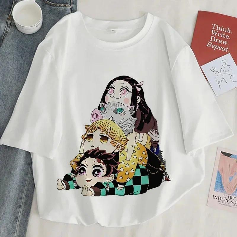 Demon Slayer Print T shirt Women Harajuku Aesthetic White Tops Tee Tshirt Japan Anime Ullzang Female TShirt summer black t-shirt