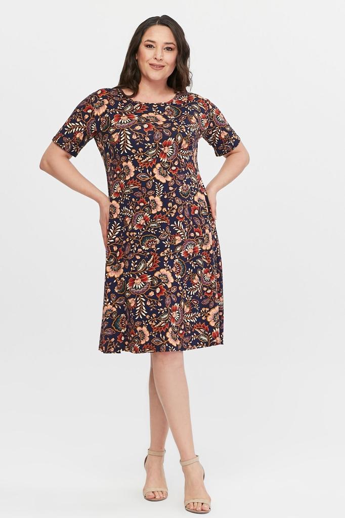 Women's Big Size Dress Floral Patterned Viscose Basic Short Sleeve Dress