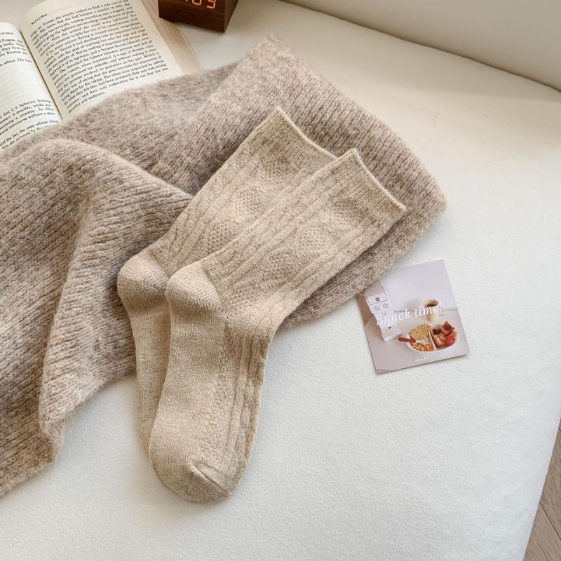 1 par de meias femininas de lã de caxemira quente para outono e inverno, meias femininas grossas, térmicas, de cor pura