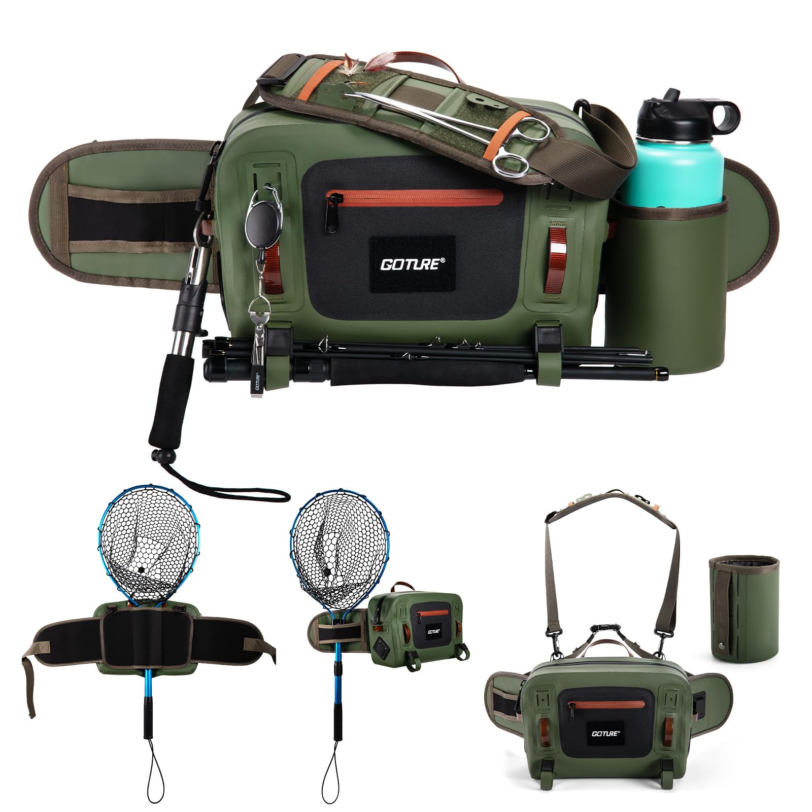 Goture Fishing Bag, 10L Large Capacity, IPX8 Waterproof, 840D TPU Material, Ultra-Lightweight, Fly Fishing Tackle Bag, Multi-functional, Portable, Com