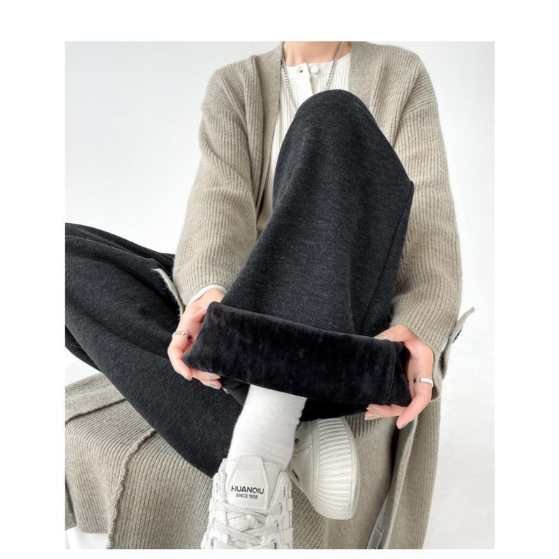 Real autumn and winter new glutinous rice pants women's high waist loose drape straight casual wide-leg pants thickened and velvet pants