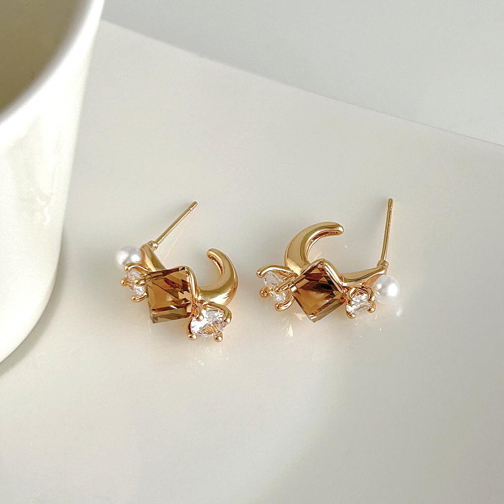 

Korean Style Exquisite Crystal C-Shaped Earrings for Women Girls Light Luxury Imitation Pearl Drop Earrings Party Jewelry Gifts