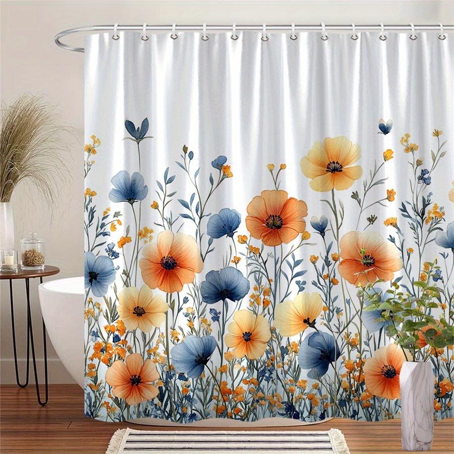 1pc bright floral watercolor shower curtain, polyester, machine washable, fashionable theme, suitable for bathroom decoration