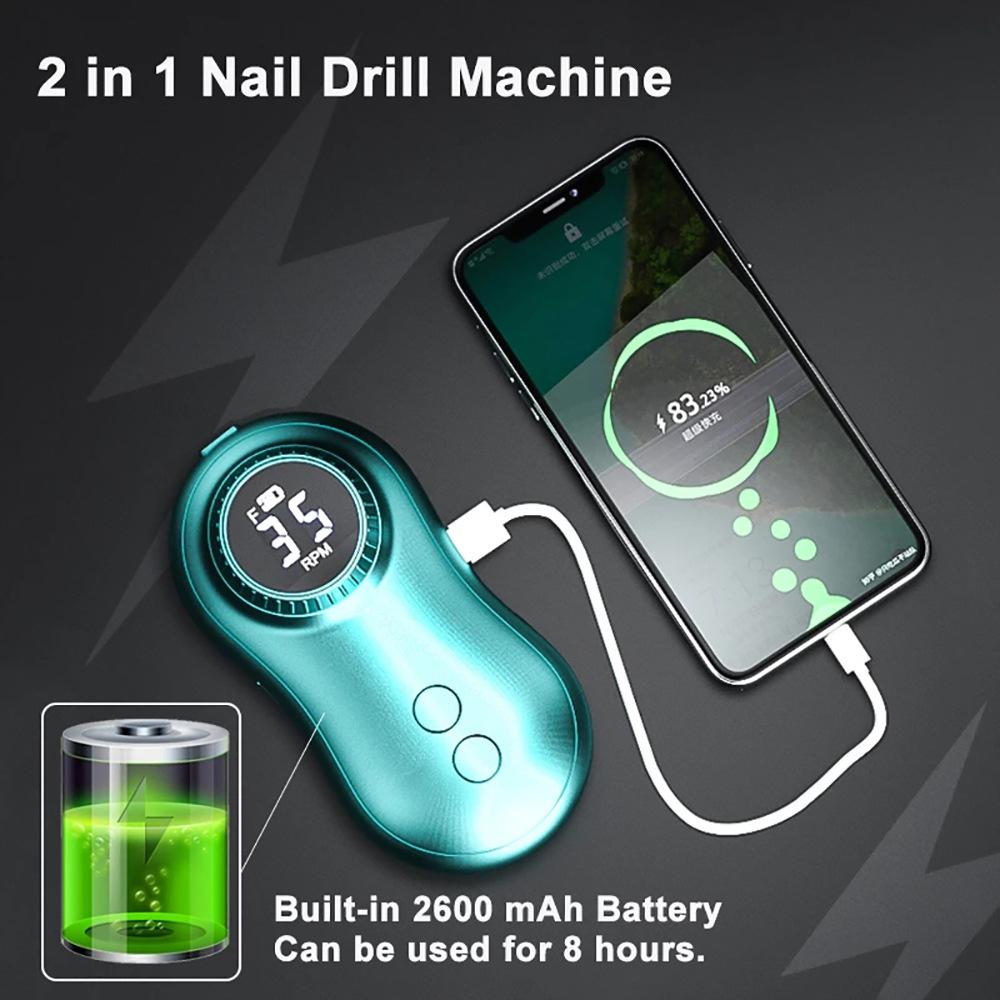 Rechargable 35000RPM Nail Manicure Machine Electric Nail Art Drill Electric Nail File Polishing Pen DIY Home Use Beauty Device