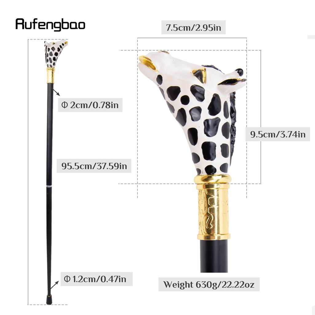 Ceramic White Black Giraffe Head Metal Fashion Walking Stick Decorative Party Walking Cane Halloween Mace Wand Crosier 95cm