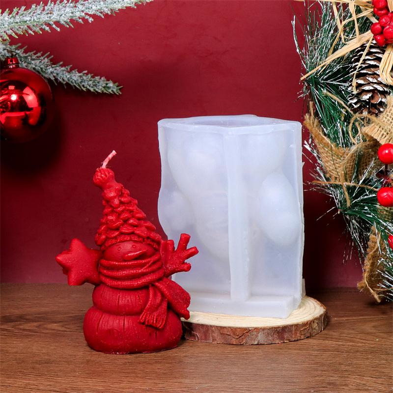 Christmas Snowman Silicone Candle Mold DIY Snowman with Snowflake Christmas Tree Star Aromatherapy Candles Gypsum Holiday Decor