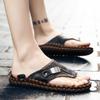 Summer New Top Layer Cowhide Men's Beach Shoes Wear-Resistant Non-Slip Sandals Trendy Flip Toe Leather Slippers Men