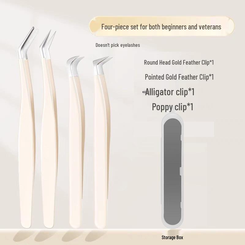 Spot False Eyelash Tweezers - Round Head Gold Feather High-Precision Blooming Tweezers for Eyelash Extensions.