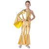 Mädchen Metallic Glänzend Schlaghose Jumpsuit Ein Schulter Schlagärmel Tanzkostüm für Karnevalsparty