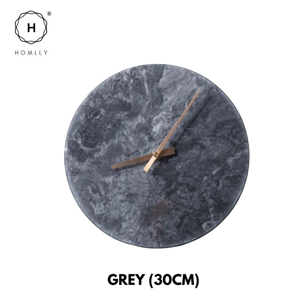 Homlly Contemporary Minimalist Natural Marble Wall Clock with Gold Hands (30cm)