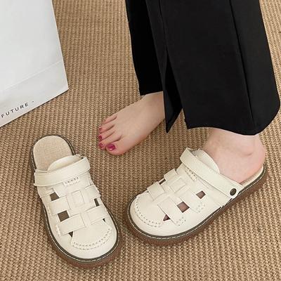 Lässige Einfache Baotou Dicke Sohle Sandalen Damen Sommer Weiß Hundert Römische Schuhe