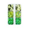 6-Grid Box Pack Green Glitter Nail Art Sequins for St Patrick's Day with Clover Design