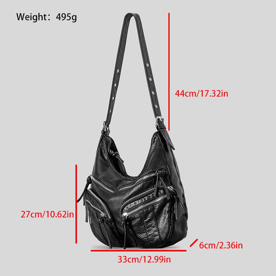 Retro Large Capacity Soft Multi Pocket Biker Bag Women's Simple Hundred Shoulder Crossbody Y2K Messenger Bag