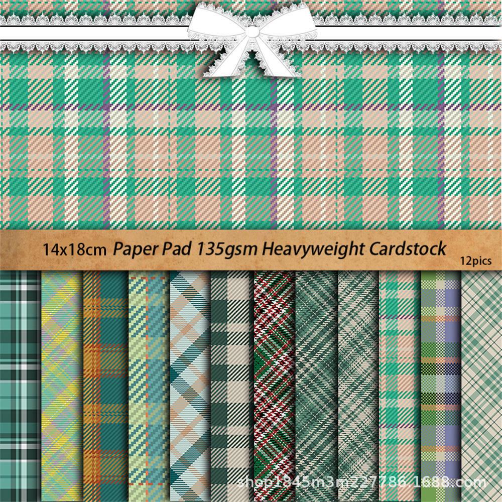 12 Sheets Green Plaid Retro Background Paper for Journaling and Collage