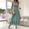 Damen V-Ausschnitt Kappenärmel Maxikleid Hohe Taille Einfarbig Elegant Rüschen A-Linie Urlaubs-Kleid