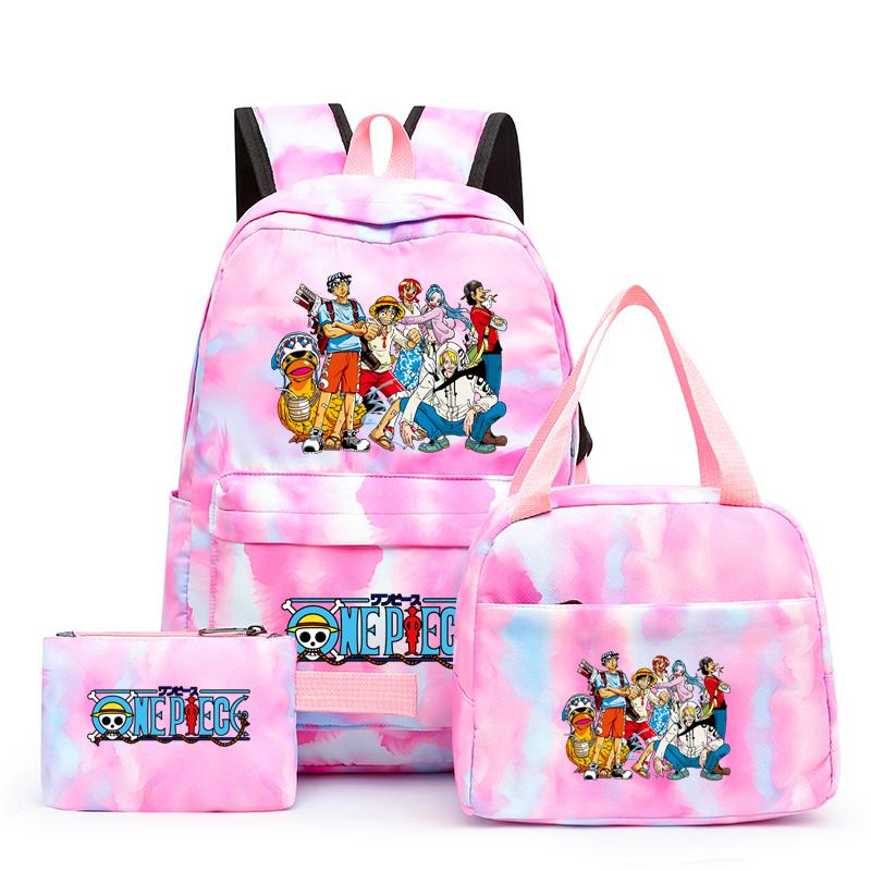 3 stk/sett Tilbake til skolen ryggsekk Anime ett stykke jenteryggsekksett Kawaii skoleelever Gutt Barn Matpakke Blyantboks