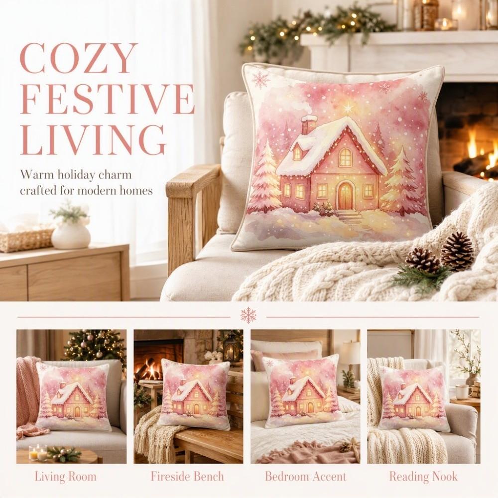 Soft Christmas Pillow Cover Pink Watercolor Style Santa Pillow Cover  Party Decoration