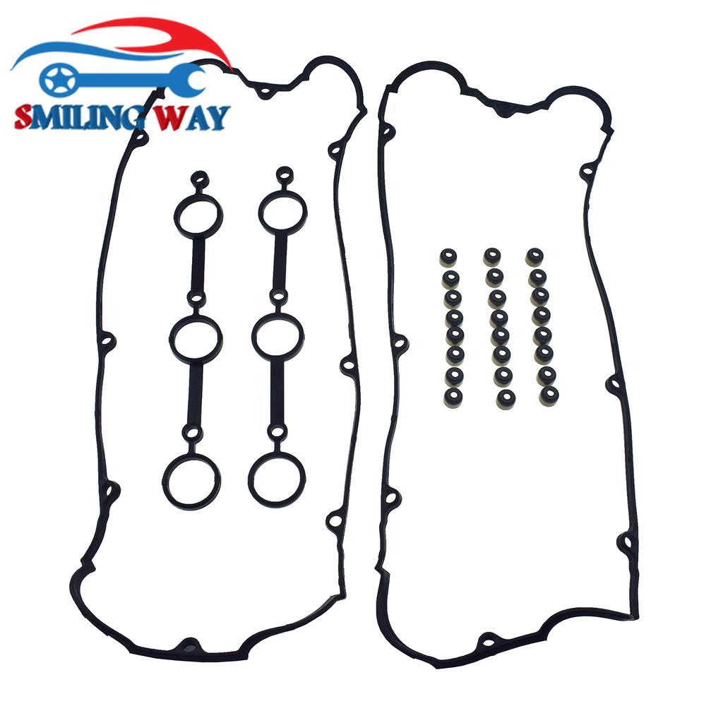 Left + Right Engine Valve Cover Gasket & Spark plug & Valve Stem Seals For Kia Sedona Sorento Amanti & Hyundai Santa Fe XG350