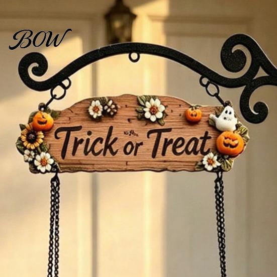 Entryway Welcome Sign Halloween Swing Ghost Doorbell, with Pumpkins Decor, Gothic Style Trick Weather Resistant Yard Ornament or Treat Sign,