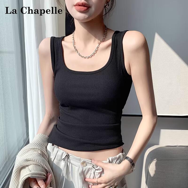 La Chapelle Women s French Square Neck Ribbed Camisole M