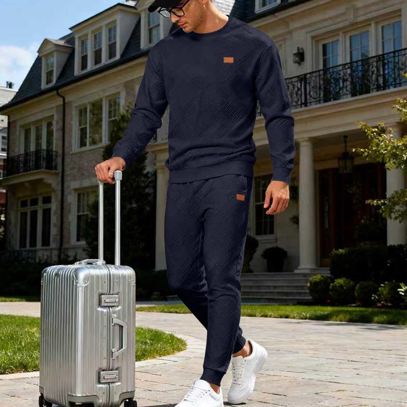 Outdoor Casual Sports Men's Simple Commuting Loose Textured Round Neck Sweatshirt Suit