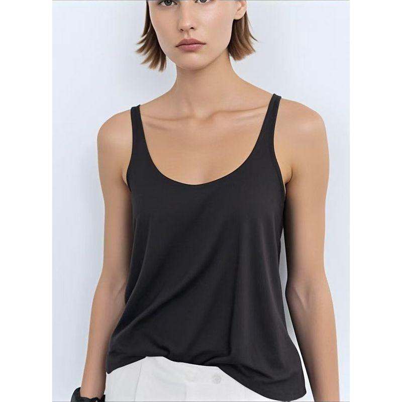 Linen Vest French Style UK Spaghetti Strap Cotton Top Cami Vest Sexy White Large U-Neck Thread Export