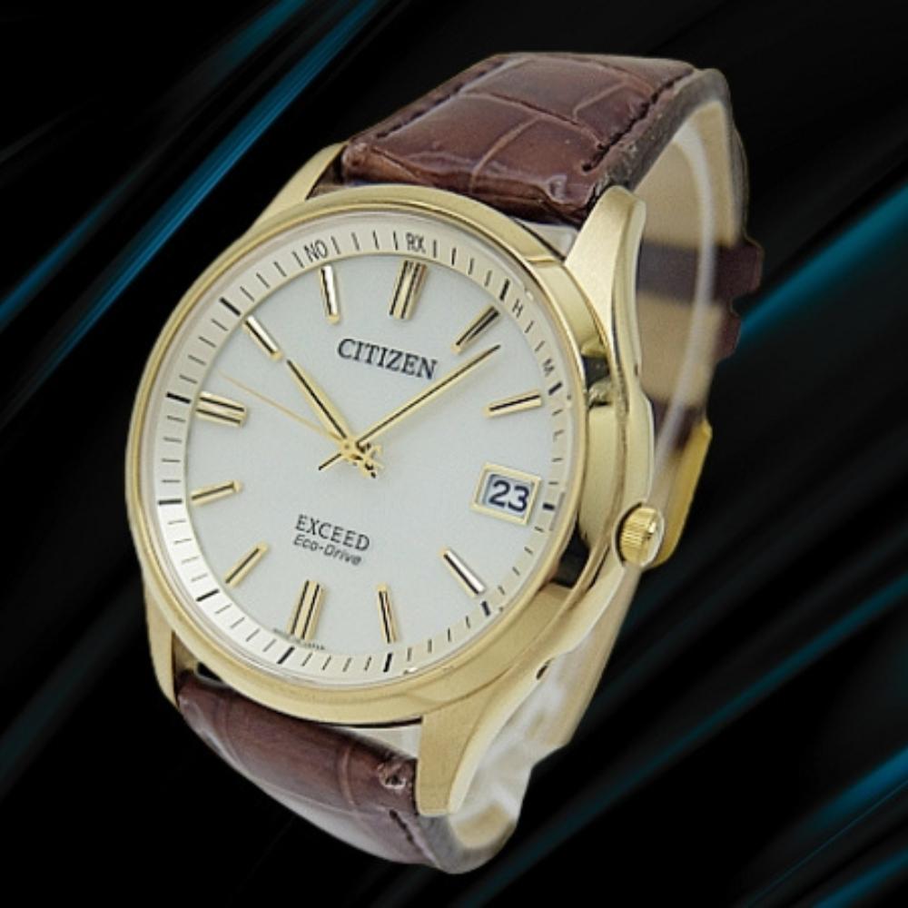 Citizen Exceed Eco-Drive Radio-Controlled Quartz H111-T015875 Gold-Plated Duratect Silver Dial Perpetual Calendar Used