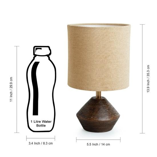 53.3 Cm Pot-Belly Hand Carved Bedside Lamp Side Table Lamp for Living Room Bedroom In Mango Wood Lamp Without Bulb, Led